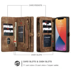 Vintage Brown 2 In 1 Wallet / Detachable Shock Proof Case For IPhone 12 / 12 Pro 9 Vintage Brown 2 In 1 Wallet / Detachable Shock Proof Case For IPhone 12 / 12 Pro -Cheap NewCase Store iphone 12 detachable zipper wallet brown 6 02166.1691719914