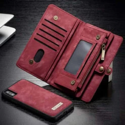 Premium Red IPhone 12 / 12 Pro Multi-functional 2 In 1 Zipper Wallet Card Case -Cheap NewCase Store iphone 12 detachable zipper wallet red 3 28892.1692327738