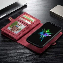 Premium Red IPhone 12 / 12 Pro Multi-functional 2 In 1 Zipper Wallet Card Case -Cheap NewCase Store iphone 12 detachable zipper wallet red 4 62270.1692327738