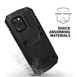Black IPhone 12 Water Resistant Metal Heavy Duty Case -Cheap NewCase Store iphone 12 extreme metal military case black 3 50730.1695005626