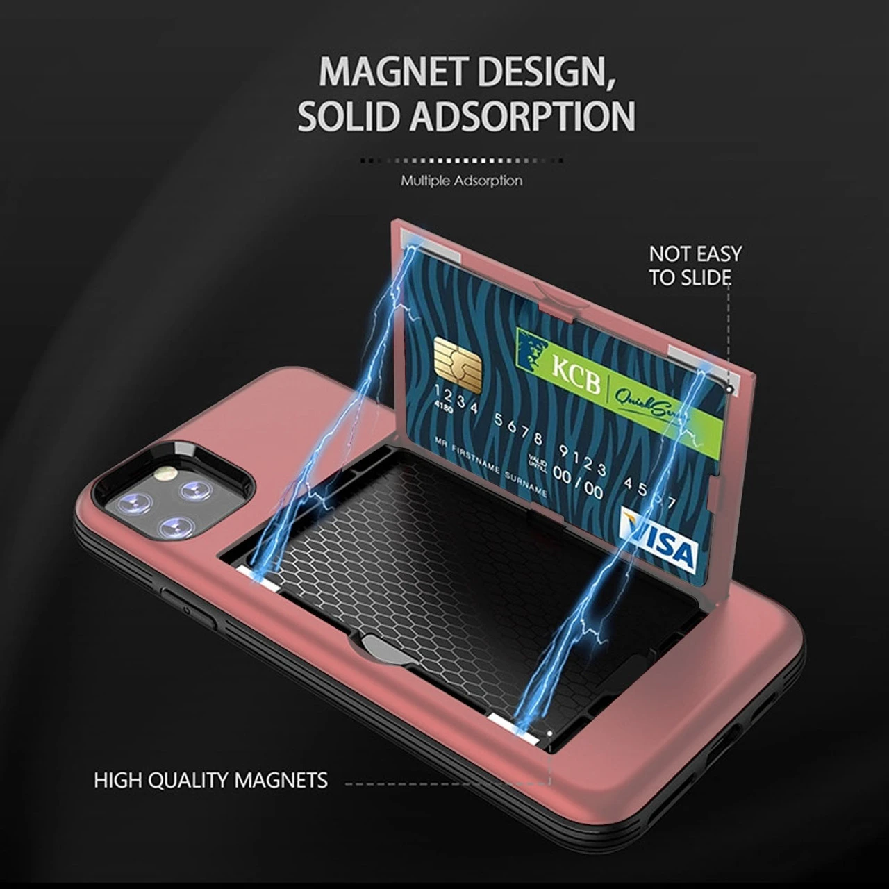 Rose Gold Apple IPhone 12 / 12 Pro Shock Proof Magnetic Card Slot Case 2 Rose Gold Apple IPhone 12 / 12 Pro Shock Proof Magnetic Card Slot Case - Image 2