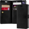 Black Genuine Mercury Mansoor Diary Wallet Case For IPhone 12 / 12 Pro