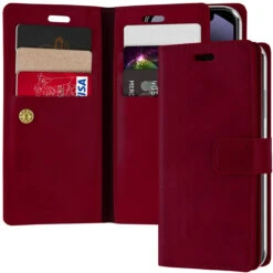 Classy Wine Mercury Mansoor Diary Wallet Case For IPhone 12 Mini 5.4"