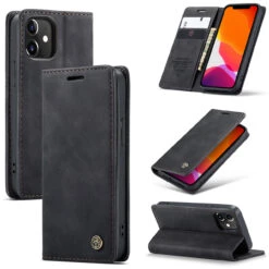 Black IPhone 12 Mini Premium CaseMe Thin Magnetic Wallet Case