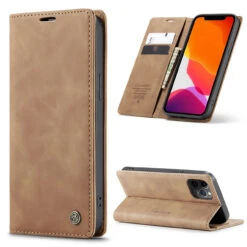 Brown CaseMe Premium PU Leather Wallet Case For IPhone 12 Pro Max