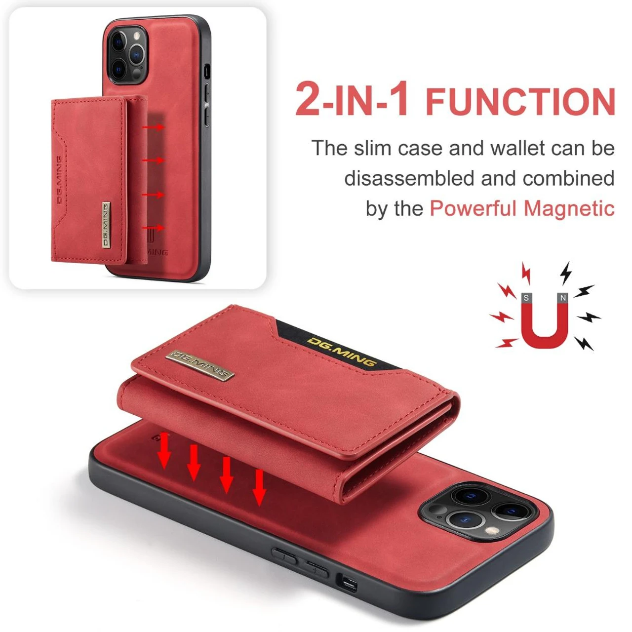 Red IPhone 12 Pro Max DG.Ming M2 Series 3-Fold Multi Card Wallet Case 5 Red IPhone 12 Pro Max DG.Ming M2 Series 3-Fold Multi Card Wallet Case - Image 5
