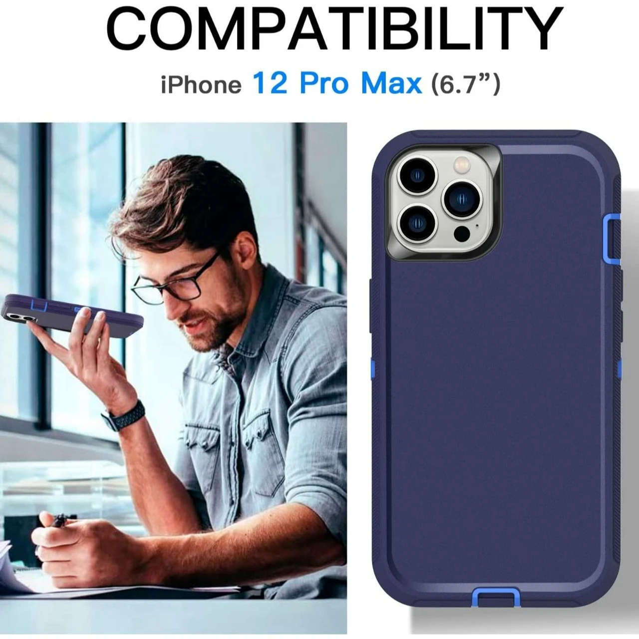 Navy IPhone 12 Pro Max Tradies Military Defender Heavy Duty Case 6 Navy IPhone 12 Pro Max Tradies Military Defender Heavy Duty Case - Image 6