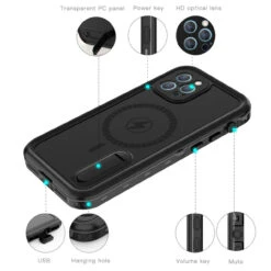 Black IPhone 12 Pro Max Waterproof MagSafe Dirtproof Shock Proof Case -Cheap NewCase Store iphone 12 pro max waterproof case black 4 00064.1693359926