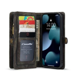 Black 2 In 1 Multi-Functional Wallet Shock Proof Case For IPhone 13