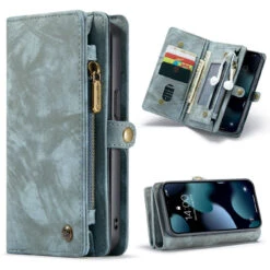 Blue IPhone 13 Multi-Functional 2 In 1 Zipper Purse Wallet Case -Cheap NewCase Store iphone 13 caseme multifunctional wallet blue 3 93512.1645531449