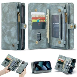 Blue IPhone 13 Multi-Functional 2 In 1 Zipper Purse Wallet Case -Cheap NewCase Store iphone 13 caseme multifunctional wallet blue 5 91820.1645531449