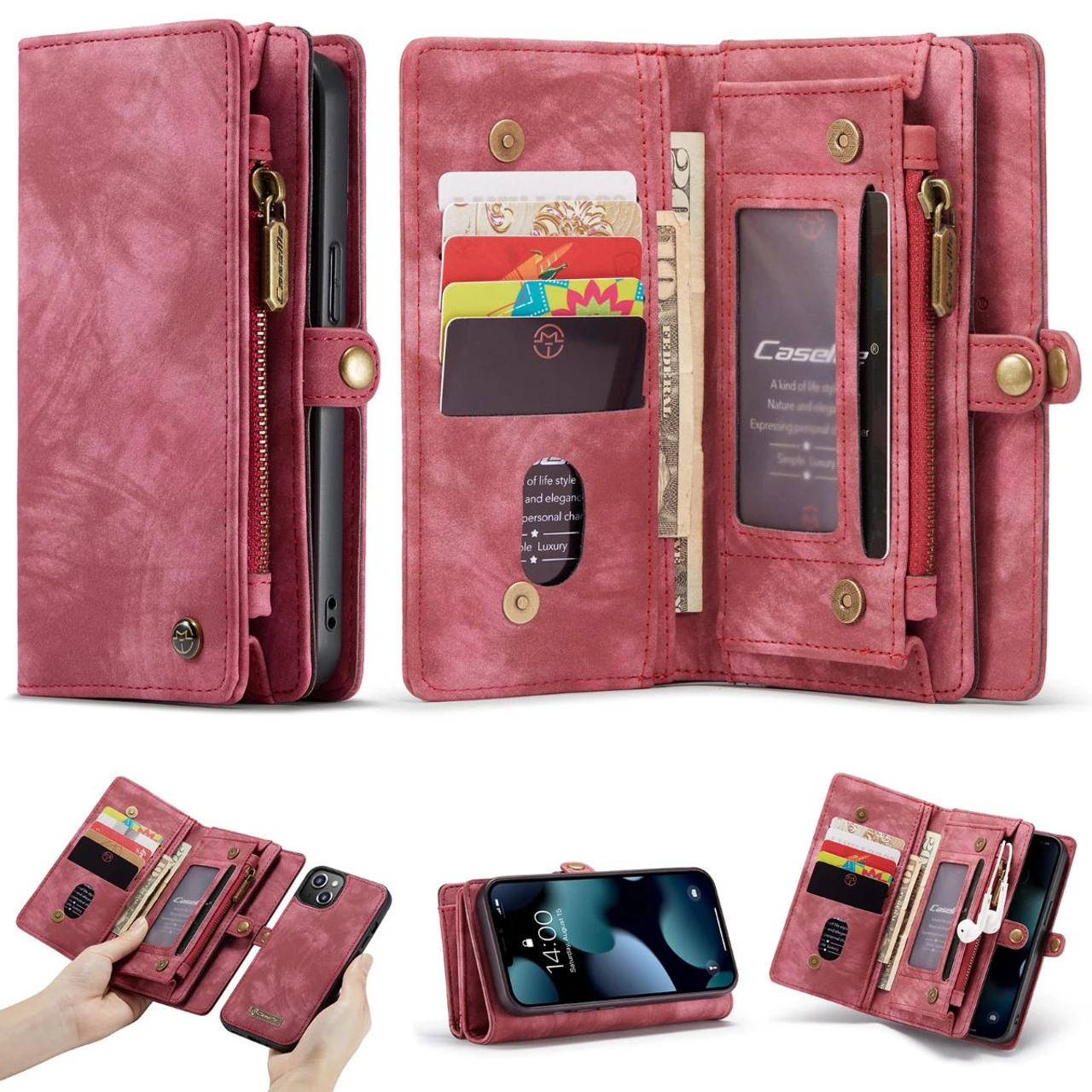 Red Multi-functional 2 In 1 Purse Wallet Magnetic Case For IPhone 13 5 Red Multi-functional 2 In 1 Purse Wallet Magnetic Case For IPhone 13 - Image 5