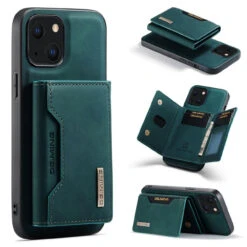Green DG.Ming M2 Series 3-Fold Multi Card Wallet Case For IPhone 13