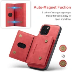 Red IPhone 13 DG.Ming M2 Magnetic Shockproof Case With Wallet -Cheap NewCase Store iphone 13 dg ming m2 series red 7 14346.1700649878