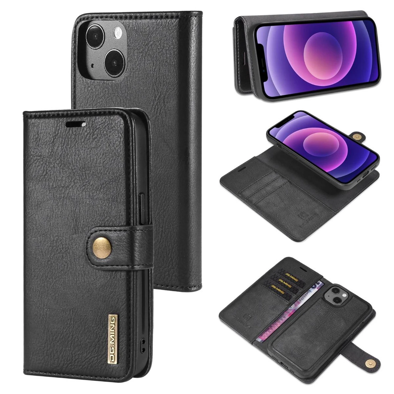 Black IPhone 13 DG.Ming Magnetic 2-in-1 Shockproof Leather Wallet Case 1 Black IPhone 13 DG.Ming Magnetic 2-in-1 Shockproof Leather Wallet Case