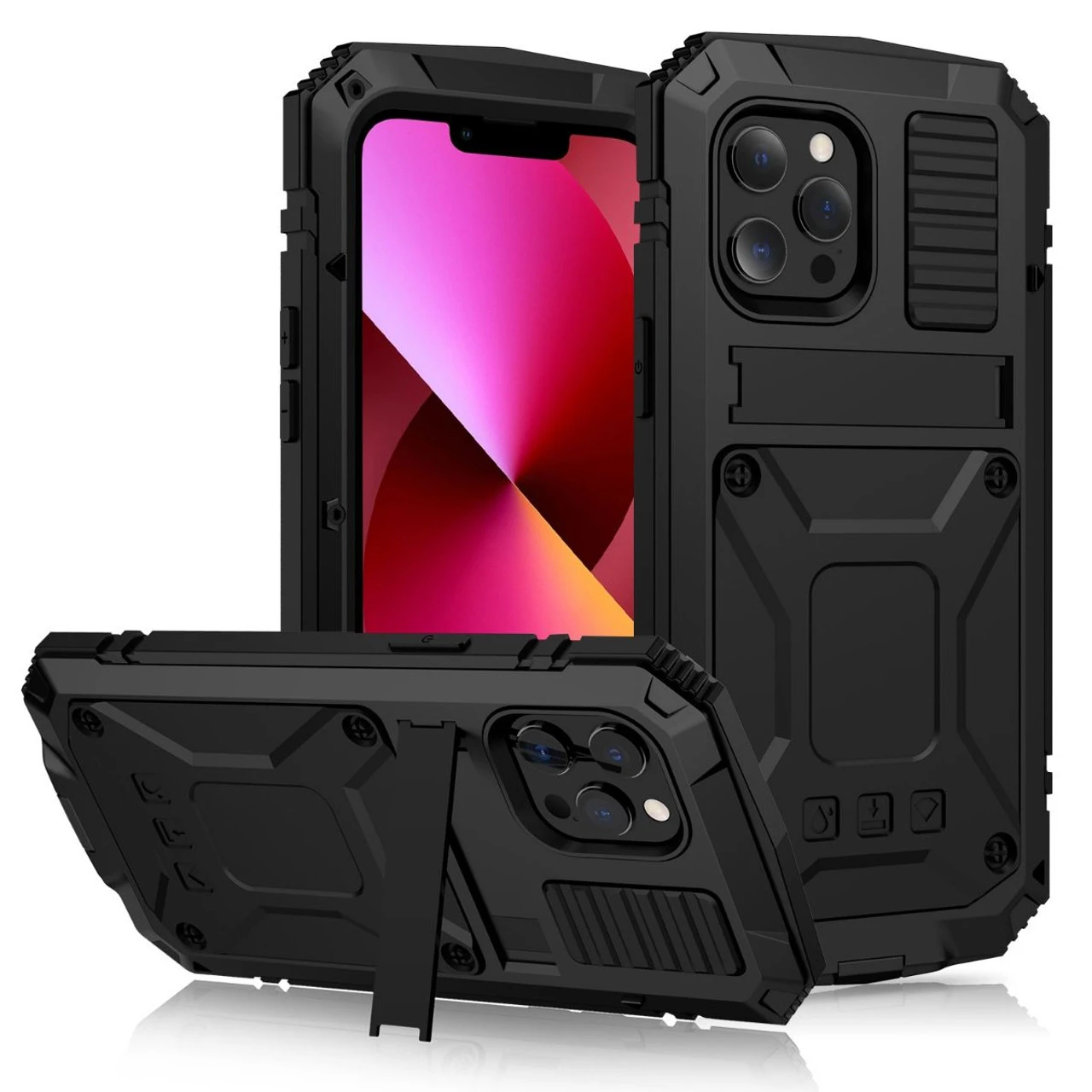 Black IPhone 13 Full Body Metal Case Built-In Screen Protector 1 Black IPhone 13 Full Body Metal Case Built-In Screen Protector