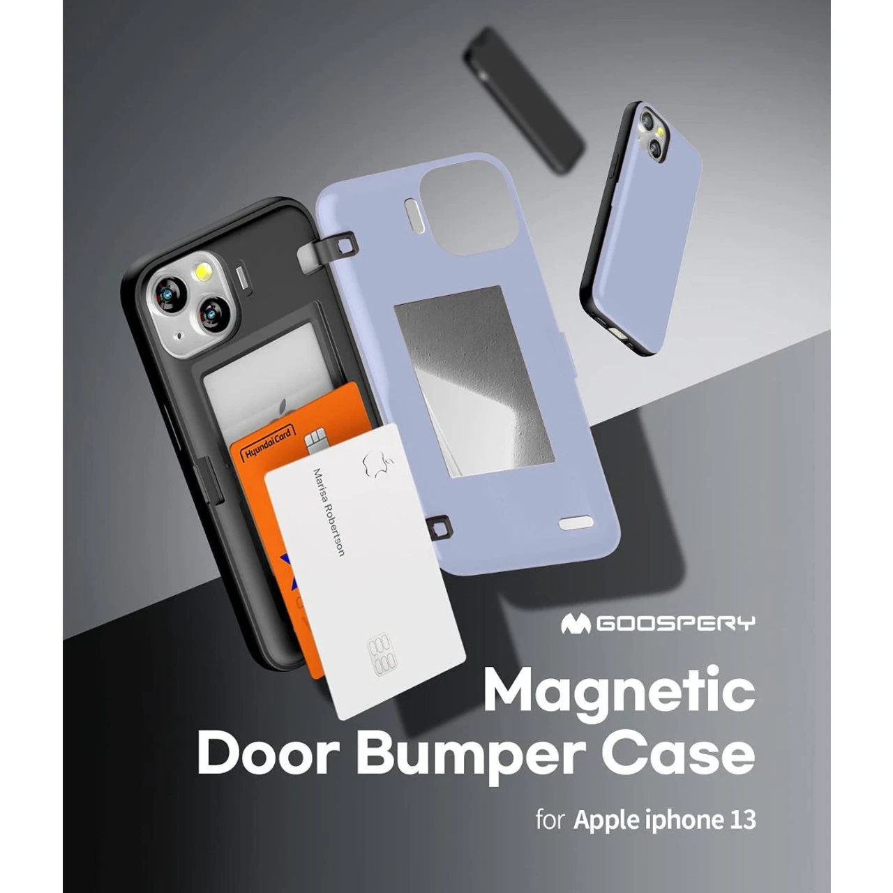 Lilac Mercury Magnetic Door 2 Card Shock Proof Case For IPhone 13 5 Lilac Mercury Magnetic Door 2 Card Shock Proof Case For IPhone 13 - Image 5