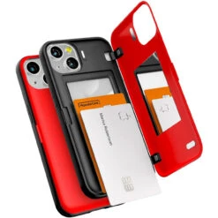 Red Mercury Slim Magnetic Door Credit Card Case For IPhone 13