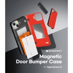 Red Mercury Slim Magnetic Door Credit Card Case For IPhone 13 -Cheap NewCase Store iphone 13 goospery magnetic door case red 4 05595.1675299795
