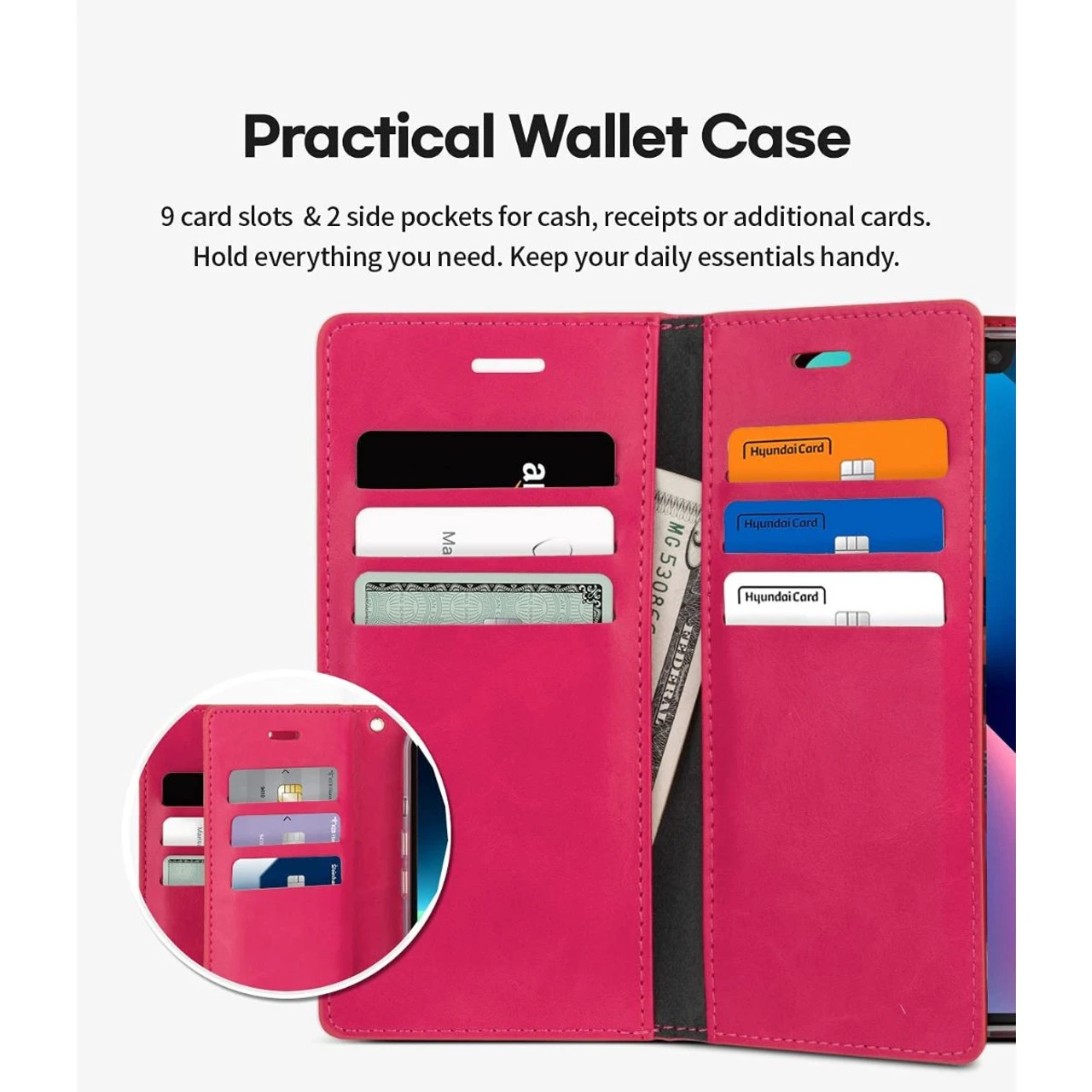 Hot Pink Genuine Mercury Mansoor Diary Wallet Case For IPhone 13 Pro Max 3 Hot Pink Genuine Mercury Mansoor Diary Wallet Case For IPhone 13 Pro Max - Image 3