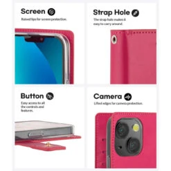 Hot Pink IPhone 13 Mercury Mansoor Diary Flip Wallet Case -Cheap NewCase Store iphone 13 mercury mansoor wallet hot pink 4 11322.1683163780