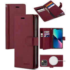 Wine IPhone 13 Pro Max Mercury Mansoor Diary Flip Wallet Case