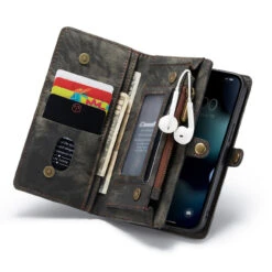 Black IPhone 13 Mini 2 In 1 Multi-Functional Wallet Shock Proof Case -Cheap NewCase Store iphone 13 mini caseme multifunctional wallet black 4 76887.1645531438