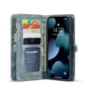 Blue IPhone 13 Mini Multi-Functional 2 In 1 Zipper Purse Wallet Case