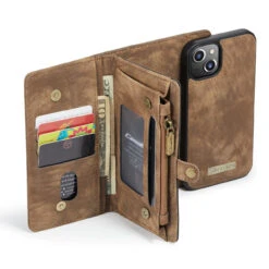 Brown IPhone 13 Mini 2 In 1 Multi-Functional Wallet Shock Proof Case -Cheap NewCase Store iphone 13 mini caseme multifunctional wallet brown 3 50328.1645531441
