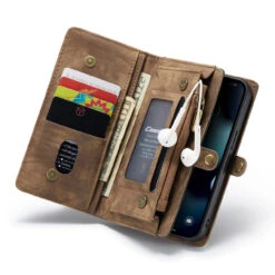 Brown IPhone 13 Mini 2 In 1 Multi-Functional Wallet Shock Proof Case -Cheap NewCase Store iphone 13 mini caseme multifunctional wallet brown 4 82979.1645531441