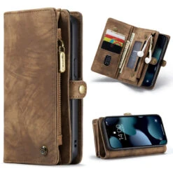 Brown IPhone 13 Mini 2 In 1 Multi-Functional Wallet Shock Proof Case -Cheap NewCase Store iphone 13 mini caseme multifunctional wallet brown 5 98803.1645531441