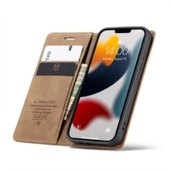 Brown CaseMe Slim 2 Card Slot Classy Wallet Case For IPhone 13 Mini
