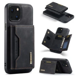 Black DG.Ming M2 Series Luxury Wallet Leather Case For IPhone 13 Mini