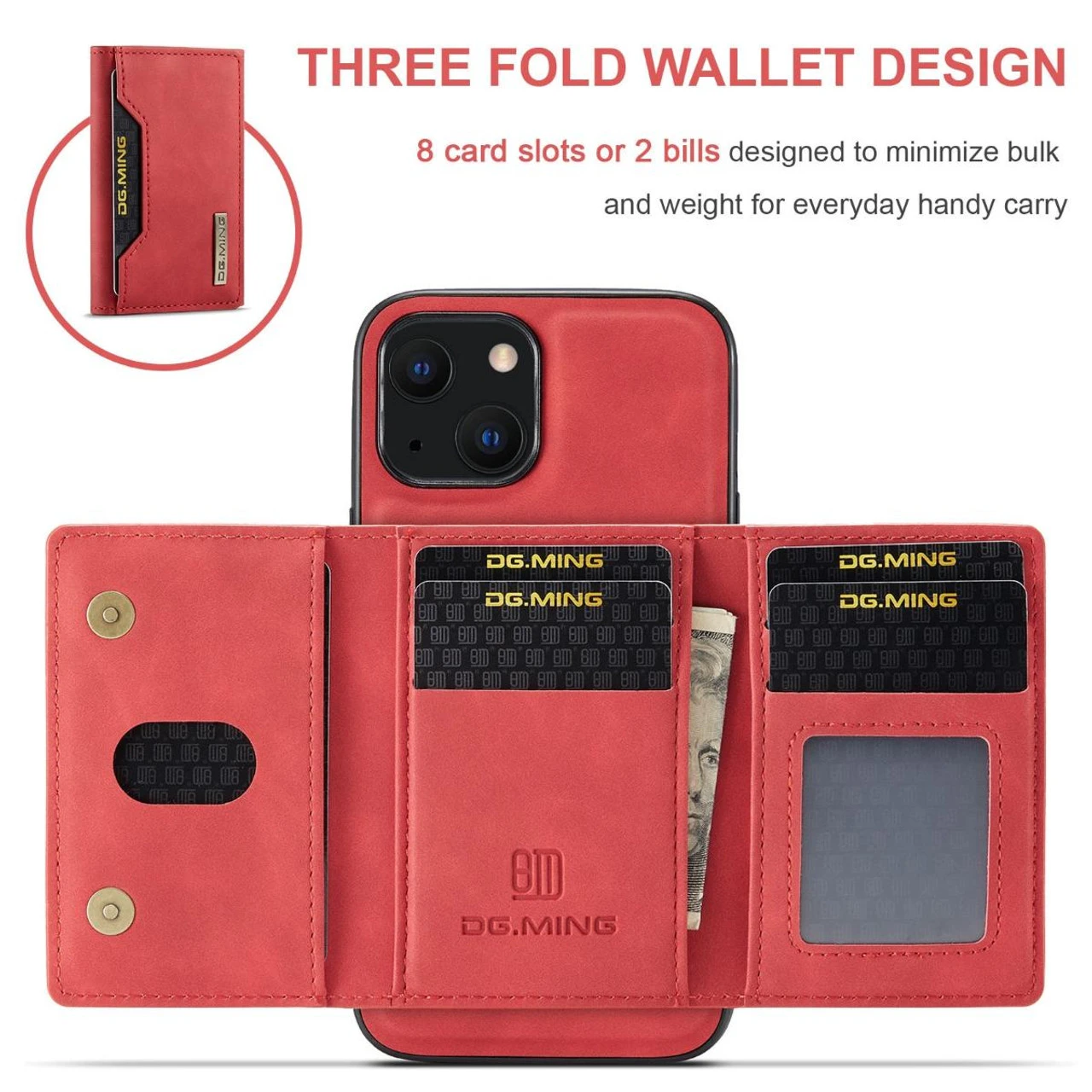 Red DG.Ming M2 Series Luxury Wallet Leather Case For IPhone 13 Mini 2 Red DG.Ming M2 Series Luxury Wallet Leather Case For IPhone 13 Mini - Image 2