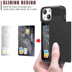 Black IPhone 13 Mini Bumper Slide Armor Credit Card Case -Cheap NewCase Store iphone 13 mini slide armour black 4 74262.1681432510