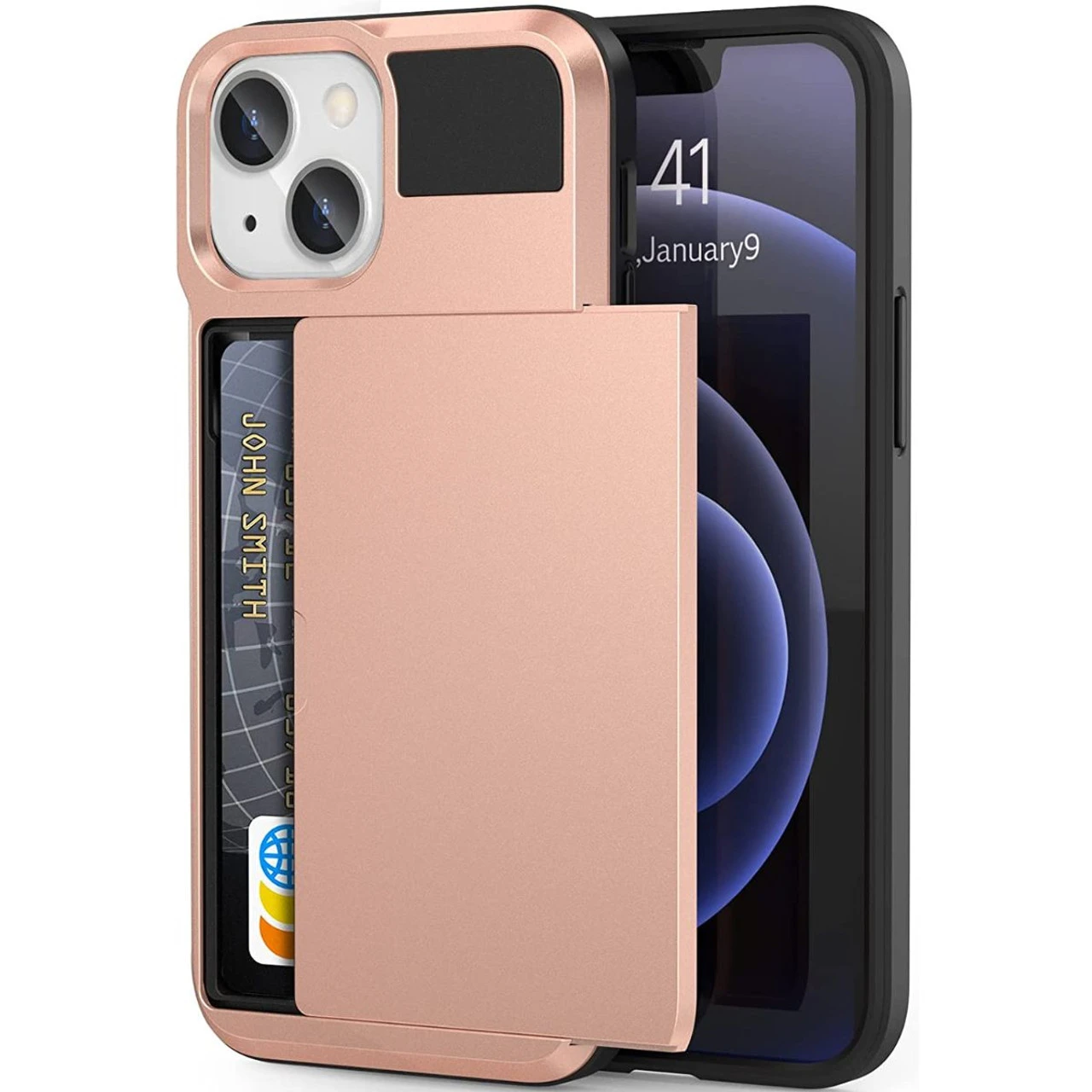 Rose Gold Slide Armor Case With Card Slot Holder For IPhone 13 Mini 1 Rose Gold Slide Armor Case With Card Slot Holder For IPhone 13 Mini