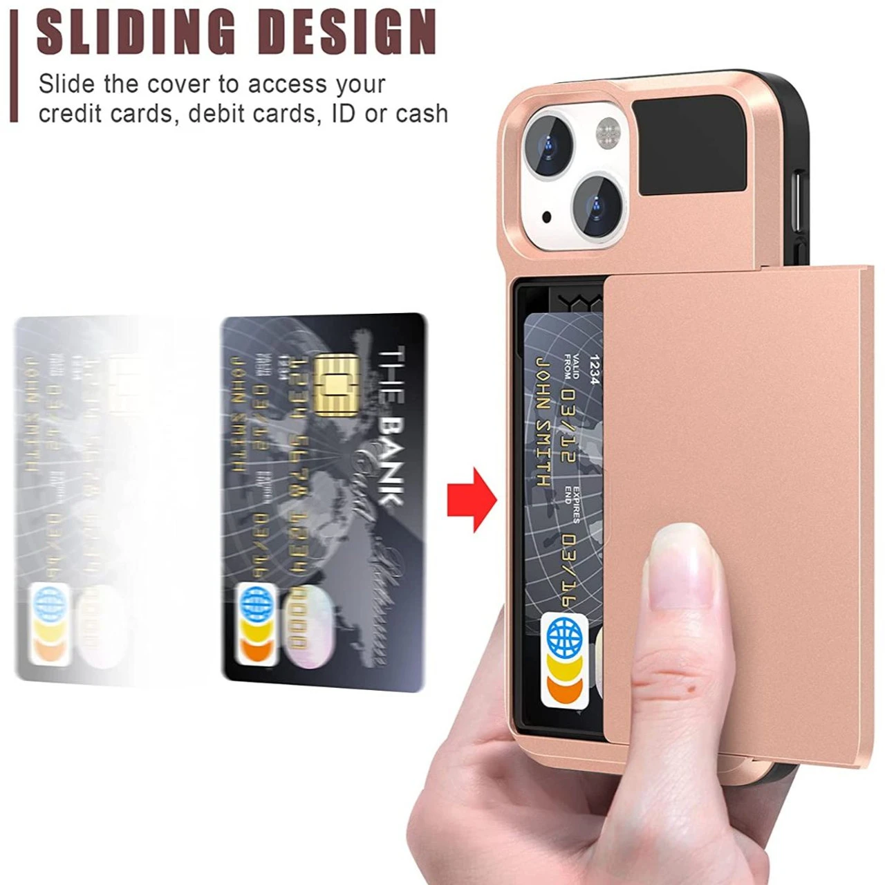 Rose Gold Slide Armor Case With Card Slot Holder For IPhone 13 Mini 3 Rose Gold Slide Armor Case With Card Slot Holder For IPhone 13 Mini - Image 3