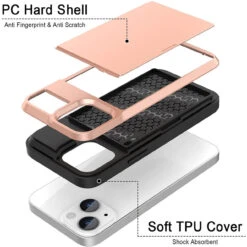Rose Gold Slide Armor Case With Card Slot Holder For IPhone 13 Mini 10 Rose Gold Slide Armor Case With Card Slot Holder For IPhone 13 Mini -Cheap NewCase Store iphone 13 mini slide armour rose gold 5 64163.1649131338