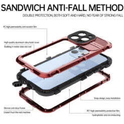Red IPhone 13 Aluminum Alloy Diving Shell Waterproof / Drop Proof Case 21 Red IPhone 13 Aluminum Alloy Diving Shell Waterproof / Drop Proof Case -Cheap NewCase Store iphone 13 pro aluminium alloy waterproof case red 7 23785.1649380320