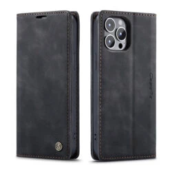 Black IPhone 13 Pro CaseMe Compact Flip Magnetic Wallet Case