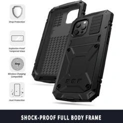 Black IPhone 13 Pro Heavy Duty Military Metal Drop Proof Case -Cheap NewCase Store iphone 13 pro extreme metal military case black 4 15949.1695005622