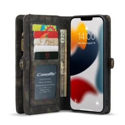 Black IPhone 13 Pro Max Multi-Functional Wallet Detachable Magnetic Case