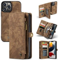 Brown Multi-functional 2 In 1 Purse Wallet Magnetic Case For IPhone 13 Pro Max -Cheap NewCase Store iphone 13 pro max caseme multifunctional wallet brown 4 13814.1686119156