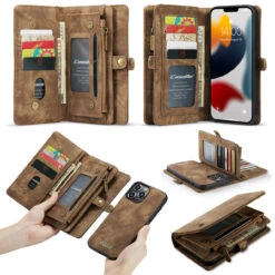 Brown Multi-functional 2 In 1 Purse Wallet Magnetic Case For IPhone 13 Pro Max -Cheap NewCase Store iphone 13 pro max caseme multifunctional wallet brown 5 54034.1686119156
