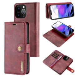 Red DG.Ming Premium 2 In 1 Magnetic Case And Wallet For IPhone 13 Pro Max