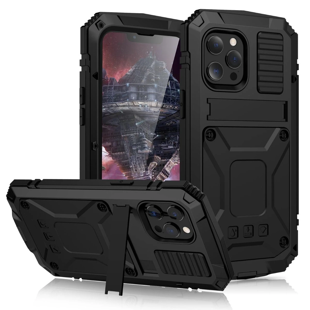 Black IPhone 13 Pro Max Extreme Dustproof Shockproof Metal Case 1 Black IPhone 13 Pro Max Extreme Dustproof Shockproof Metal Case