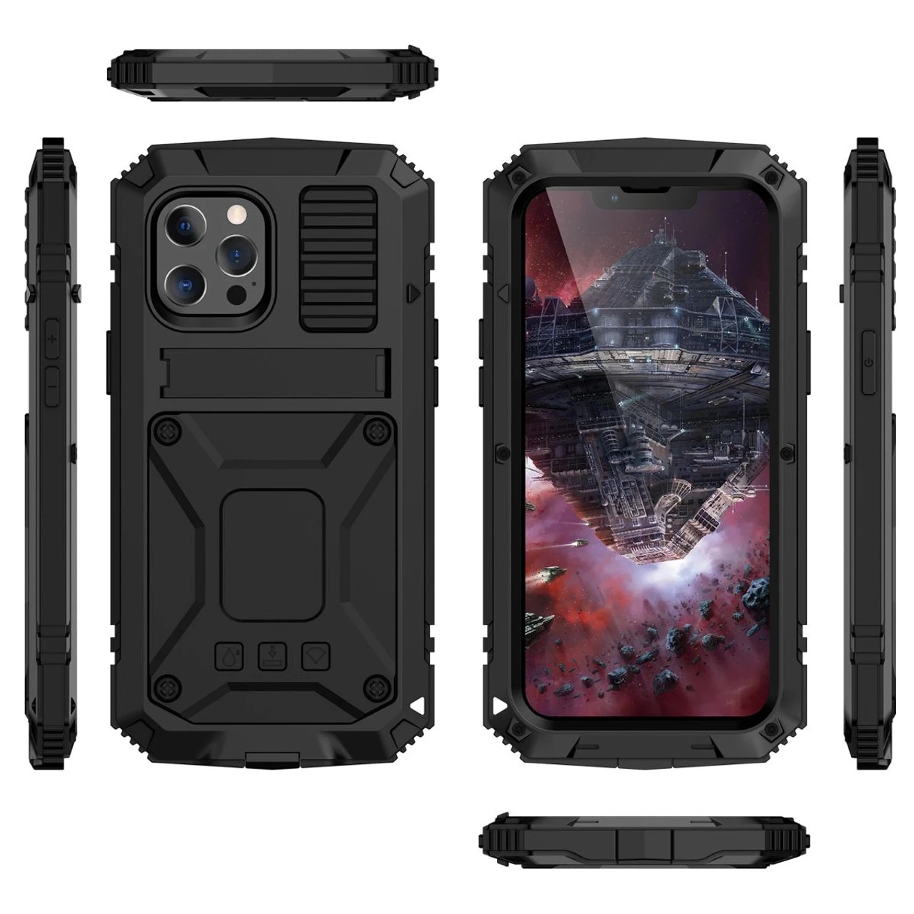 Black IPhone 13 Pro Max Extreme Dustproof Shockproof Metal Case 2 Black IPhone 13 Pro Max Extreme Dustproof Shockproof Metal Case - Image 2