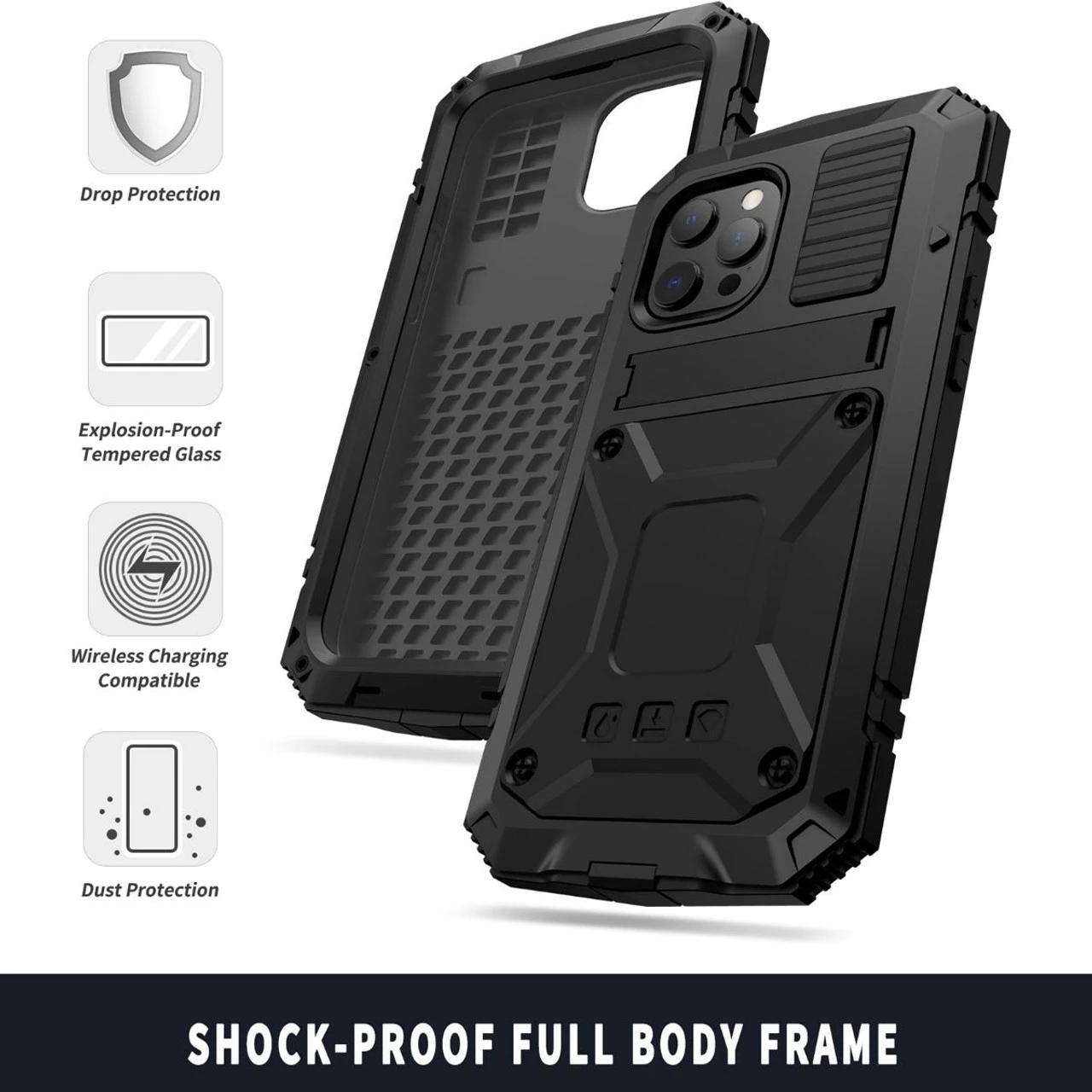Black IPhone 13 Pro Max Extreme Dustproof Shockproof Metal Case 4 Black IPhone 13 Pro Max Extreme Dustproof Shockproof Metal Case - Image 4