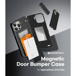 Black Goospery Slim Magnetic Door Credit Card Case For IPhone 13 Pro Max -Cheap NewCase Store iphone 13 pro max goospery magnetic door case black 6 47658.1675299844