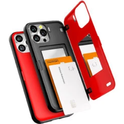 Red Goospery Magnetic Door Bumper Card Holder Case For IPhone 13 Pro Max
